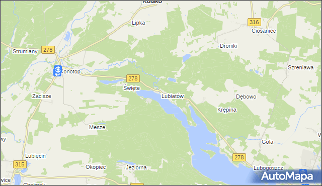 mapa Lubiatów gmina Sława, Lubiatów gmina Sława na mapie Targeo