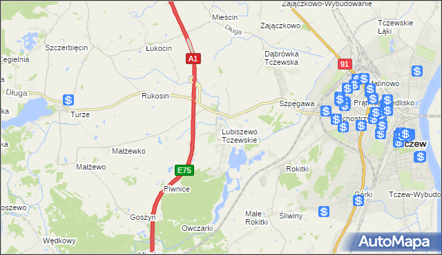 mapa Lubiszewo Tczewskie, Lubiszewo Tczewskie na mapie Targeo