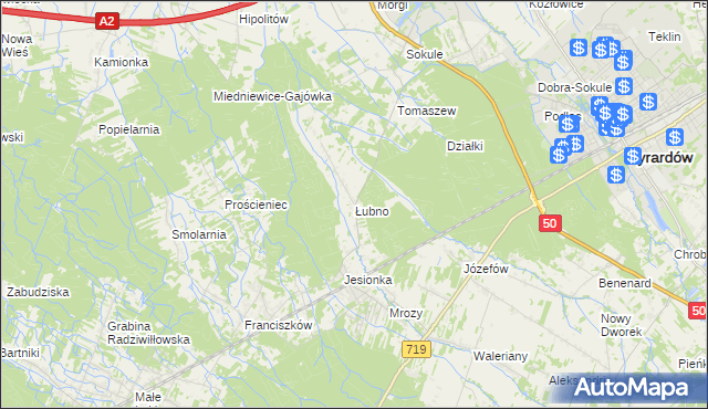 mapa Łubno gmina Wiskitki, Łubno gmina Wiskitki na mapie Targeo