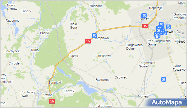 mapa Ludwichowo gmina Lubawa, Ludwichowo gmina Lubawa na mapie Targeo