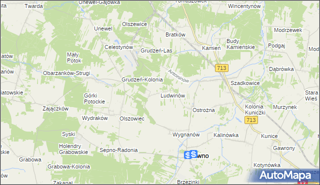 mapa Ludwinów gmina Sławno, Ludwinów gmina Sławno na mapie Targeo