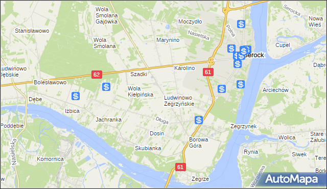 mapa Ludwinowo Zegrzyńskie, Ludwinowo Zegrzyńskie na mapie Targeo