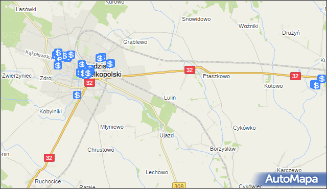 mapa Lulin gmina Grodzisk Wielkopolski, Lulin gmina Grodzisk Wielkopolski na mapie Targeo