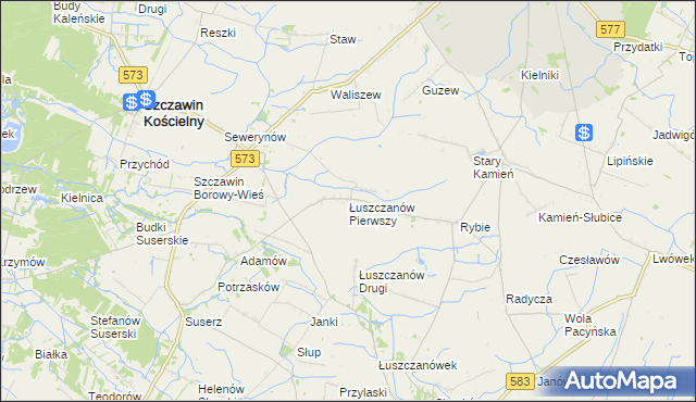 mapa Łuszczanów Pierwszy, Łuszczanów Pierwszy na mapie Targeo