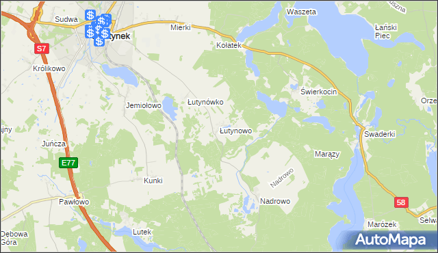 mapa Łutynowo, Łutynowo na mapie Targeo
