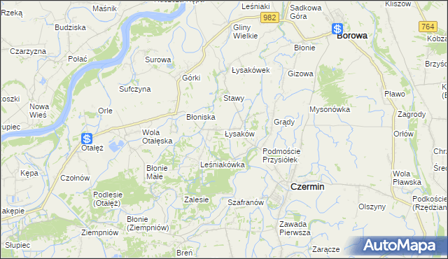 mapa Łysaków gmina Czermin, Łysaków gmina Czermin na mapie Targeo