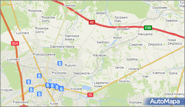 mapa Maciejów gmina Zgierz, Maciejów gmina Zgierz na mapie Targeo