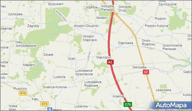 mapa Mąkoszyn gmina Tuszyn, Mąkoszyn gmina Tuszyn na mapie Targeo