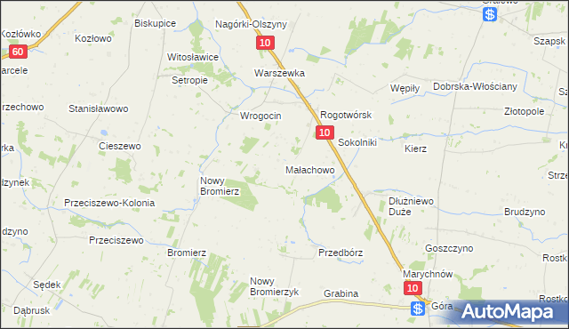 mapa Małachowo gmina Drobin, Małachowo gmina Drobin na mapie Targeo