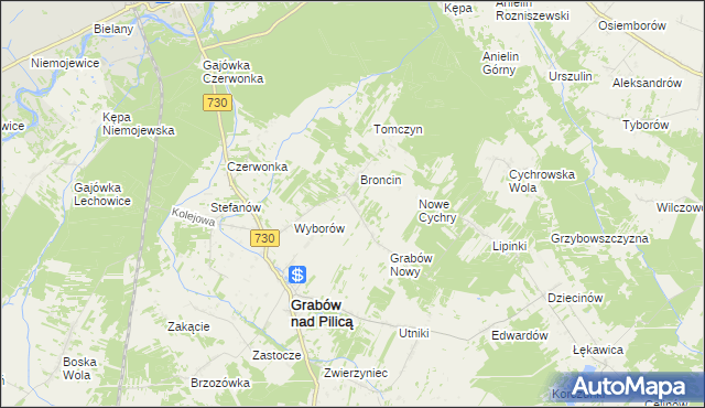 mapa Małęczyn gmina Grabów nad Pilicą, Małęczyn gmina Grabów nad Pilicą na mapie Targeo