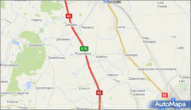 mapa Malenin gmina Tczew, Malenin gmina Tczew na mapie Targeo