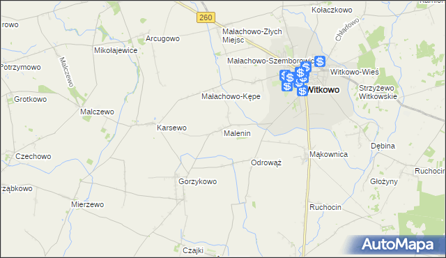 mapa Malenin gmina Witkowo, Malenin gmina Witkowo na mapie Targeo