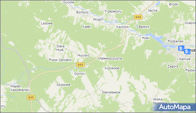 mapa Malewszczyzna gmina Krasnobród, Malewszczyzna gmina Krasnobród na mapie Targeo