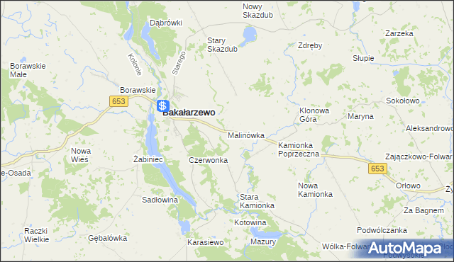 mapa Malinówka gmina Bakałarzewo, Malinówka gmina Bakałarzewo na mapie Targeo
