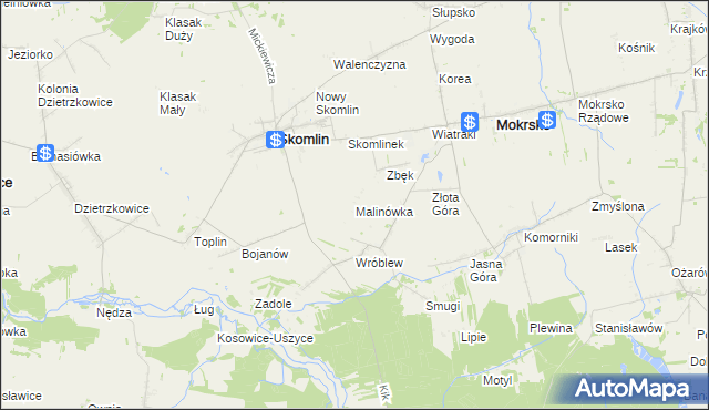 mapa Malinówka gmina Skomlin, Malinówka gmina Skomlin na mapie Targeo
