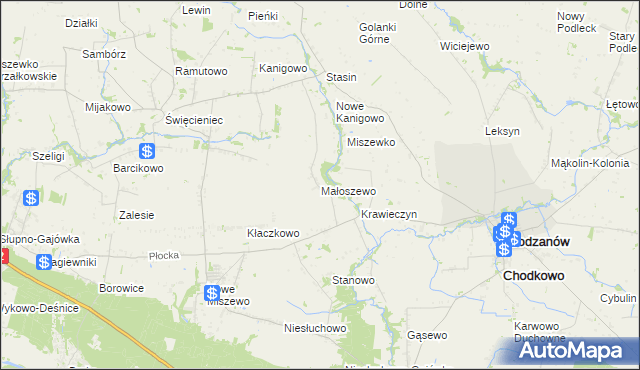 mapa Małoszewo gmina Bodzanów, Małoszewo gmina Bodzanów na mapie Targeo