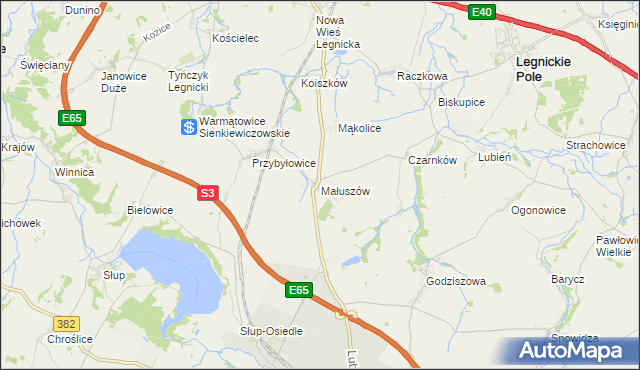 mapa Małuszów gmina Męcinka, Małuszów gmina Męcinka na mapie Targeo