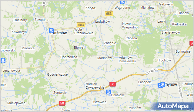 mapa Marianów gmina Chynów, Marianów gmina Chynów na mapie Targeo