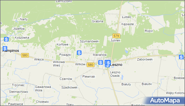 mapa Marianów gmina Leszno, Marianów gmina Leszno na mapie Targeo