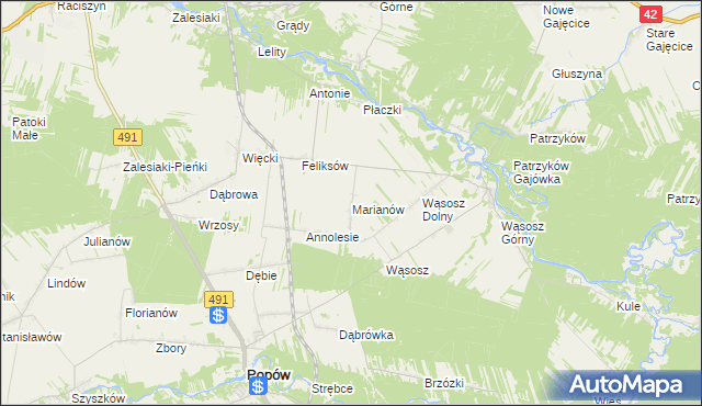 mapa Marianów gmina Popów, Marianów gmina Popów na mapie Targeo
