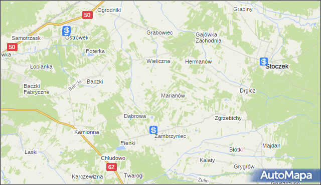 mapa Marianów gmina Stoczek, Marianów gmina Stoczek na mapie Targeo