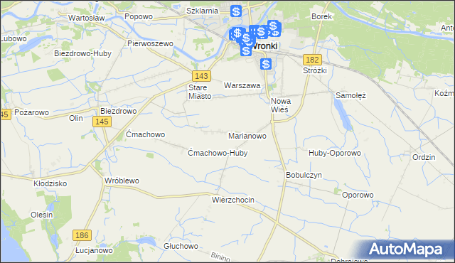 mapa Marianowo gmina Wronki, Marianowo gmina Wronki na mapie Targeo