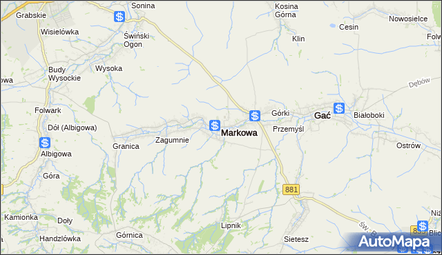mapa Markowa, Markowa na mapie Targeo