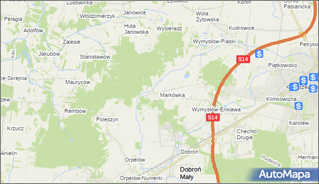 mapa Markówka gmina Dobroń, Markówka gmina Dobroń na mapie Targeo