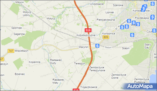 mapa Marynin gmina Konopnica, Marynin gmina Konopnica na mapie Targeo