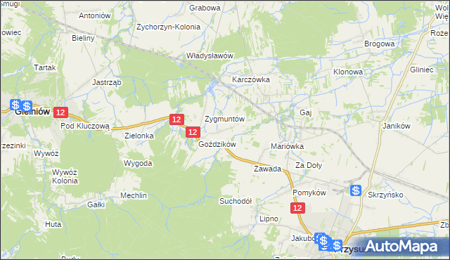 mapa Marysin gmina Gielniów, Marysin gmina Gielniów na mapie Targeo