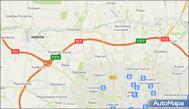 mapa Marysin gmina Jastków, Marysin gmina Jastków na mapie Targeo