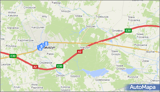 mapa Marysin gmina Kałuszyn, Marysin gmina Kałuszyn na mapie Targeo