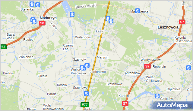 mapa Marysin gmina Lesznowola, Marysin gmina Lesznowola na mapie Targeo