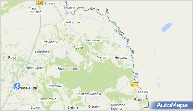 mapa Marysin gmina Ruda-Huta, Marysin gmina Ruda-Huta na mapie Targeo