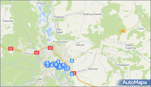 mapa Marysin gmina Żagań, Marysin gmina Żagań na mapie Targeo