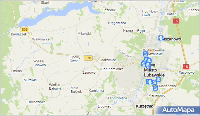 mapa Marzęcice gmina Kurzętnik, Marzęcice gmina Kurzętnik na mapie Targeo