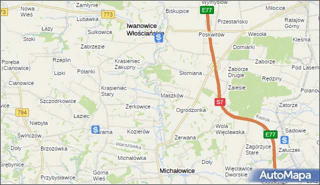 mapa Maszków gmina Iwanowice, Maszków gmina Iwanowice na mapie Targeo