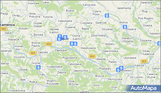 mapa Maszkowice gmina Łącko, Maszkowice gmina Łącko na mapie Targeo