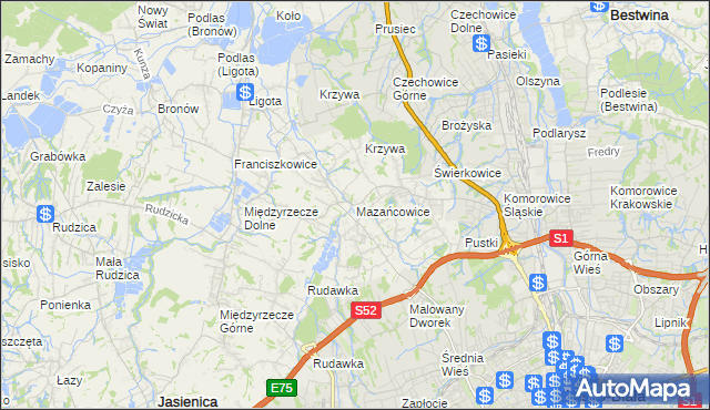 mapa Mazańcowice, Mazańcowice na mapie Targeo