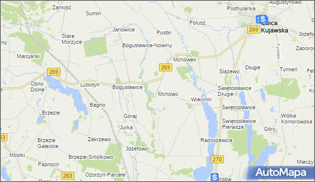 mapa Mchowo gmina Babiak, Mchowo gmina Babiak na mapie Targeo