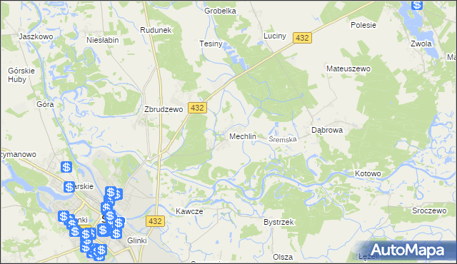 mapa Mechlin gmina Śrem, Mechlin gmina Śrem na mapie Targeo