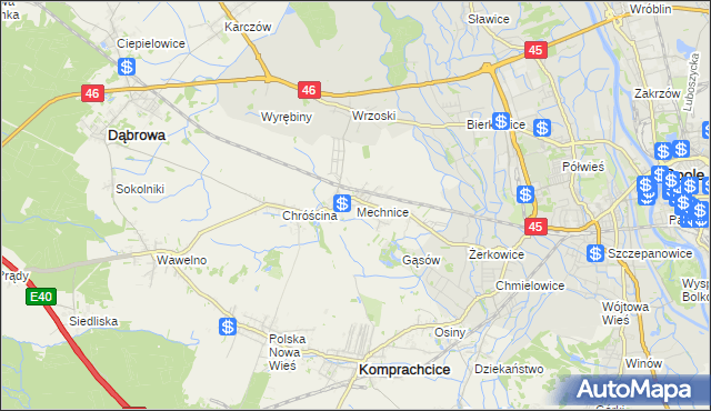 mapa Mechnice gmina Dąbrowa, Mechnice gmina Dąbrowa na mapie Targeo