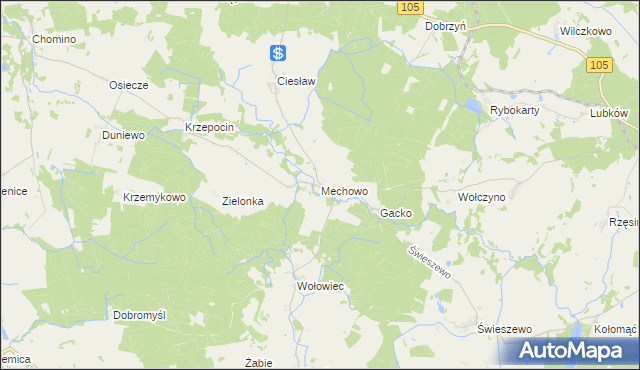 mapa Mechowo gmina Golczewo, Mechowo gmina Golczewo na mapie Targeo