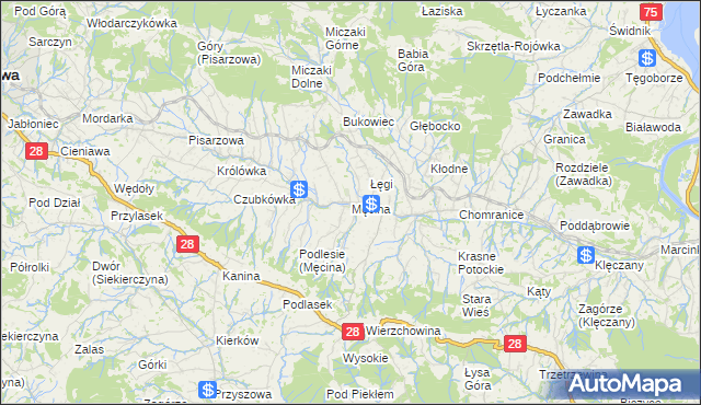 mapa Męcina, Męcina na mapie Targeo