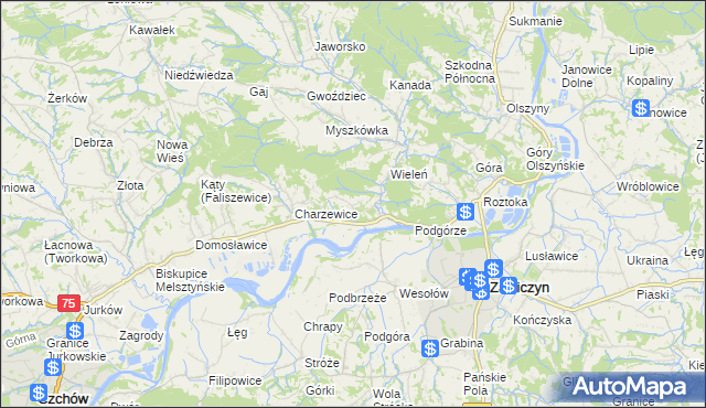 mapa Melsztyn, Melsztyn na mapie Targeo