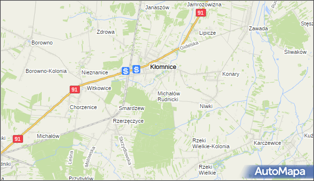 mapa Michałów gmina Kłomnice, Michałów gmina Kłomnice na mapie Targeo