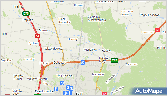 mapa Michałów gmina Moszczenica, Michałów gmina Moszczenica na mapie Targeo