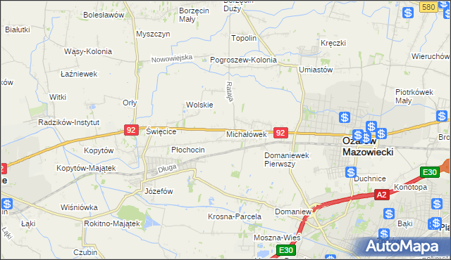 mapa Michałówek gmina Ożarów Mazowiecki, Michałówek gmina Ożarów Mazowiecki na mapie Targeo