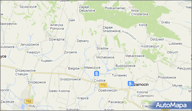 mapa Michałowice gmina Czarnocin, Michałowice gmina Czarnocin na mapie Targeo