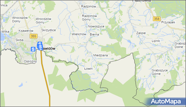 mapa Miedziana gmina Sulików, Miedziana gmina Sulików na mapie Targeo